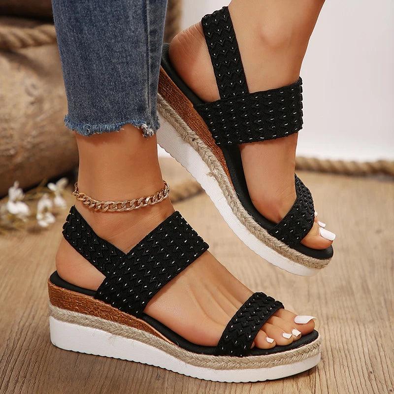 Ladies Wedge Sandals - Summer Sequined Cloth Platform Non-Slip - Dhavinci