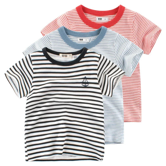 Boys' Casual Pinstripe T-Shirt | Summer Cotton Short Sleeve Tee - Dhavinci