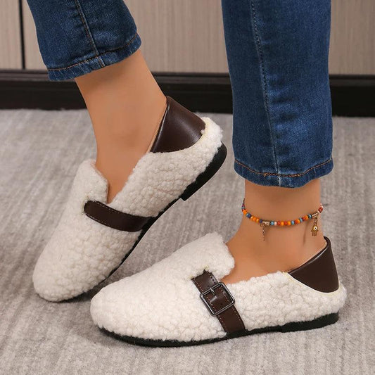 Lamb Cashmere Warm Flats for Women | Slip-On Plush Loafers Shoes - Dhavinci