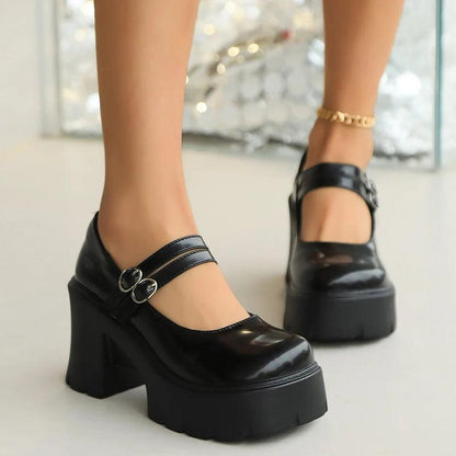 Buckle High Heel Mary Janes for Women | Chunky Platform Pumps - Dhavinci