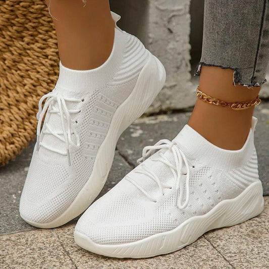 Lace-Up Breathable Knit Sneakers for Women | Lightweight Non-Slip Sports Shoes - Dhavinci