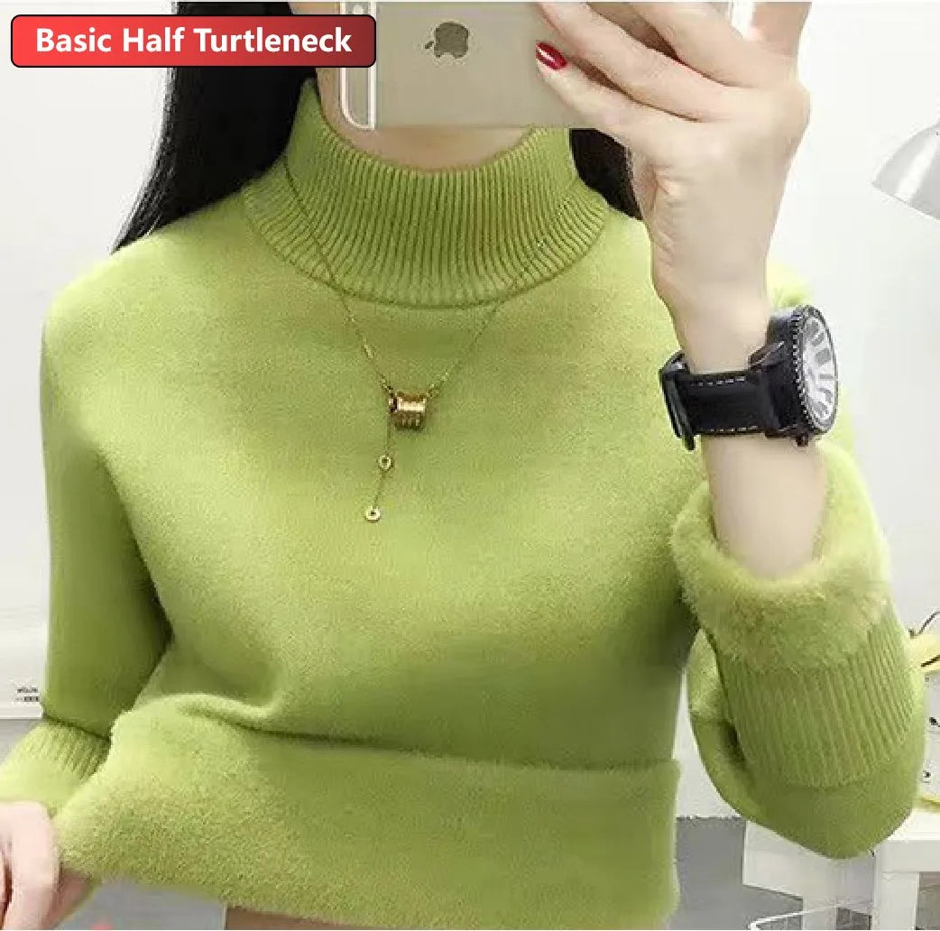 Elegant Turtleneck Winter Sweater for Women | Velvet Lined Knitted Pullover - Dhavinci