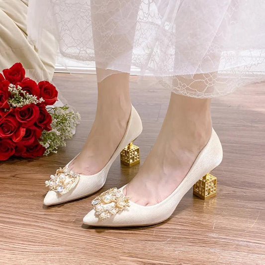 Fashion Pearl Buckle Pumps for Women | Crystal High Heels Wedding Party Shoes - Dhavinci