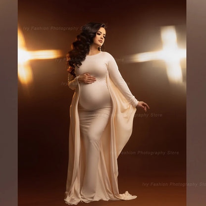 Elegant White Dresses For Maternity Photography Batwing Sleeve Long Even White Mermaid Women's Dress Pregnancy Photo Shoot Gowns - Dhavinci