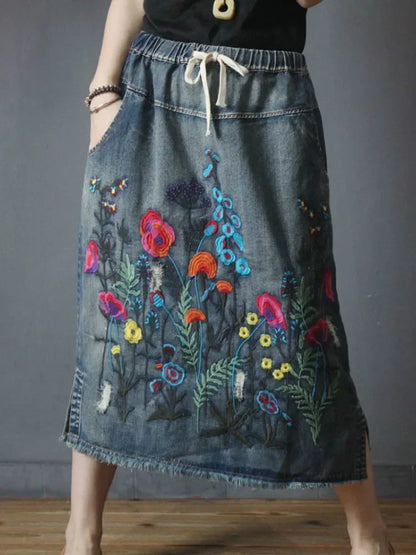 Max LuLu 2024 Autumn Womens Luxury Vintage Loose Embroidery Denim Skirts Ladies Casual Floral Streetwear Females Elegant Clothes - Dhavinci