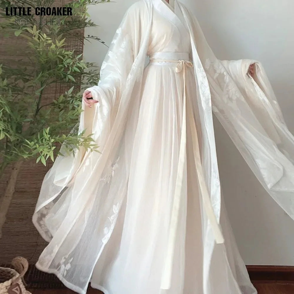 Elegant Hanfu Dress Women Ancient Chinese Traditional Hanfu Coat Outfit Female Cosplay Costume Party Show Beige Gown 3/4pcs Sets - Dhavinci