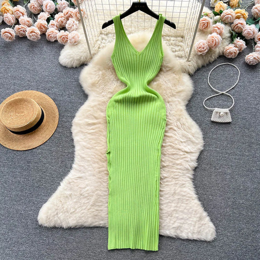 YuooMuoo Chic Fashion Sexy Wrap Hips Split Knitted Autumn Dress Women Slim Elastic Bodycon Long Dress Streetwear Outfits Vestido - Dhavinci