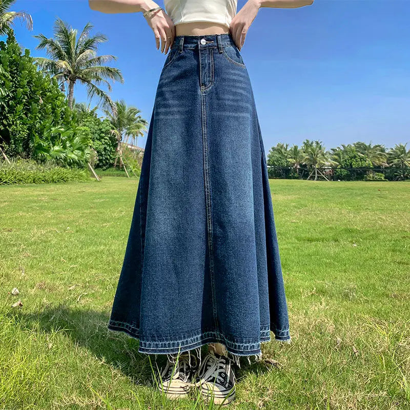 Denim Skirts Women Autumn Streetwear Y2k New High Waist A-line Casual Pocket Female Jeans Skirts Korean Style Ladies Skirt - Dhavinci