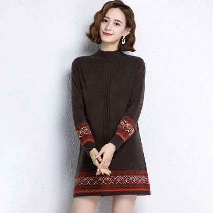 Women's Ethnic Style Knitted Sweater Dress | Retro Pullover - Dhavinci