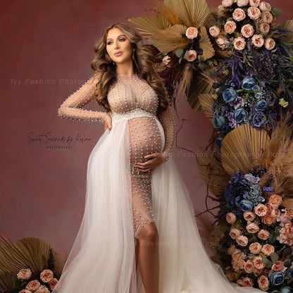 Pearl Maternity Dress for Women | Tulle Transparent Photography Prop - Dhavinci