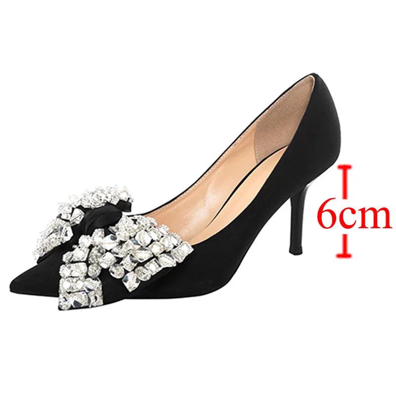 Crystal Bowknot Pumps for Women - Bling Rhinestones Wedding Shoes - Dhavinci