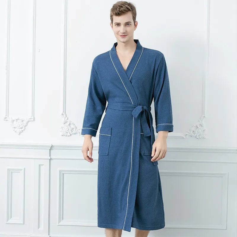 Spring Autumn Soft Comfortable Loungewear Japanese Bathrobe Women's Long Pajamas Couple Sleepwear Thin Waffle Absorbent Yukata - Dhavinci