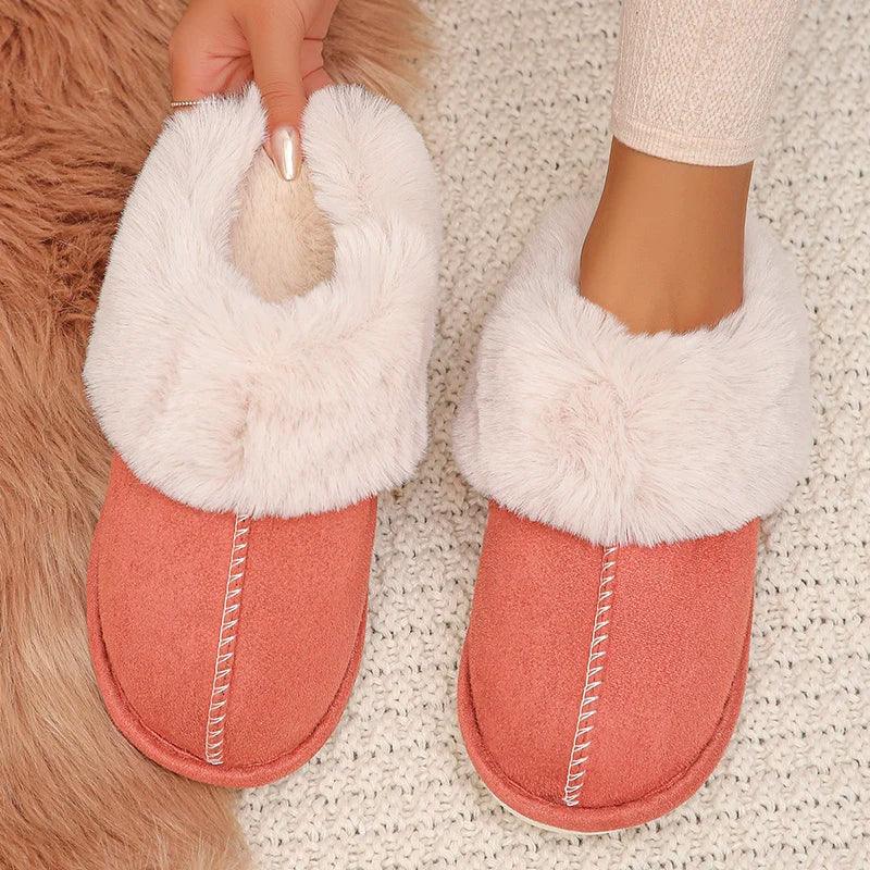 Fashion Faux Fur Winter Slippers for Women - Closed Toe Plush Mules - Dhavinci