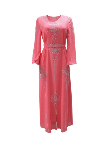 Eid Jalabiya Muslim Abaya | Elegant Diamond Lace-up Party Dress - Dhavinci