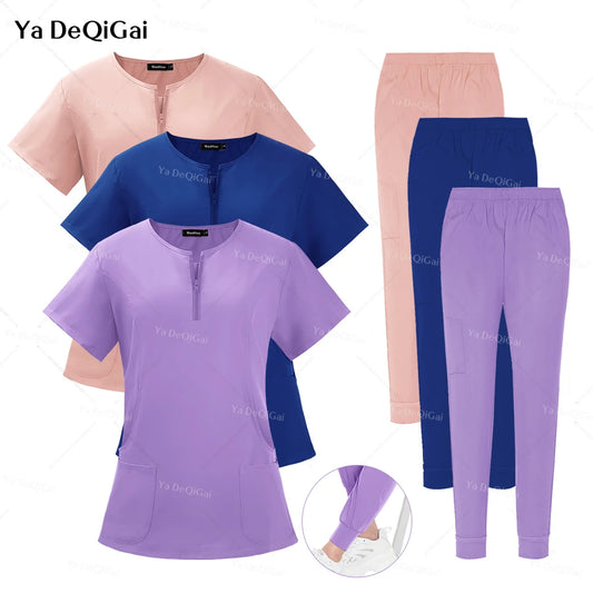 New Medical Surgical Uniforms Woman Scrub Set Beauty Salon Workwear Clinical Scrubs Top Pocket Pants Vet Doctor Zip Nursing Suit - Dhavinci