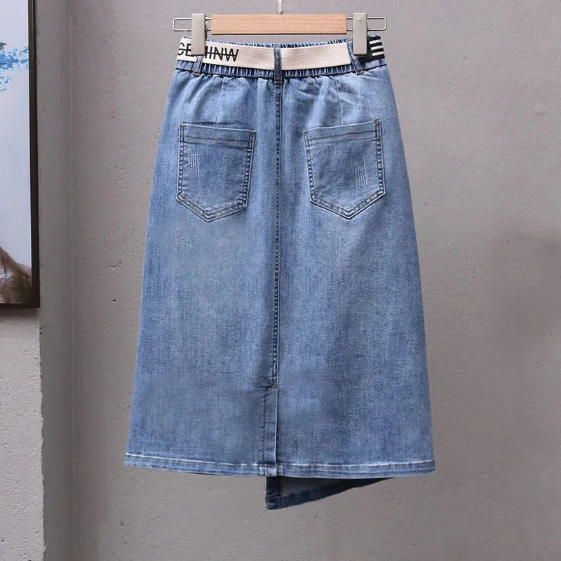 Women's Denim Skirts Spring Summer High-waisted Jeans Skirts Streetwear Female Sexy Sheath Skirts Belt Fashion Split Retro Skirt - Dhavinci