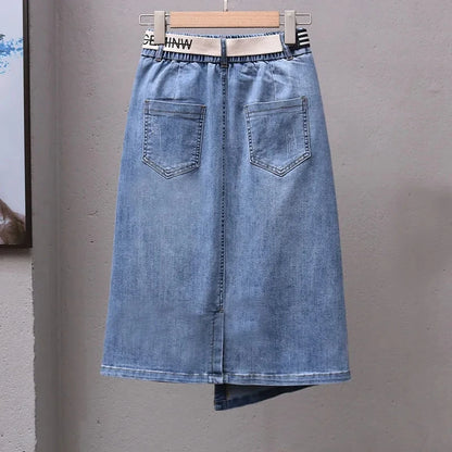 Women's Denim Skirts Spring Summer High-waisted Jeans Skirts Streetwear Female Sexy Sheath Skirts Belt Fashion Split Retro Skirt - Dhavinci