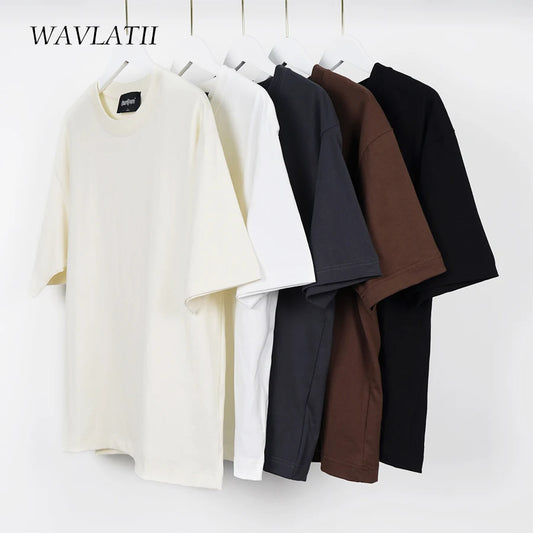 WAVLATII Oversized Summer T shirts for Women Men Brown Casual Female Korean Streetwear Tees Unisex Basic Solid Young Cool Tops - Dhavinci