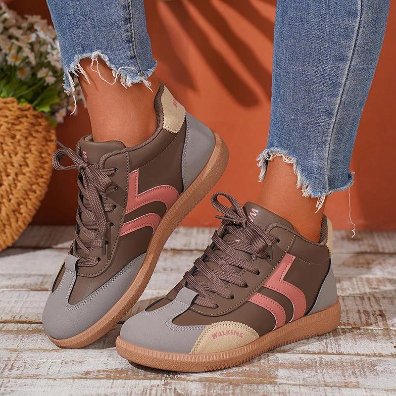 Mix Color Vulcanized Shoes for Women | Lace-Up PU Leather High-Top Sneakers - Dhavinci