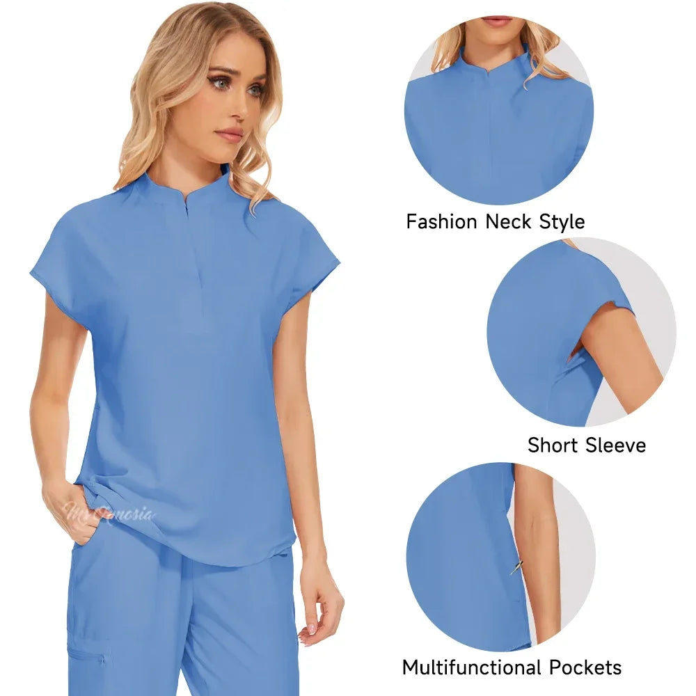 Medical Uniform Elastic Scrub Suit Hospital Surgical Scrubs Top Pants Nurse Nursing Workwear Doctors Clothes Medical Uniform Set - Dhavinci