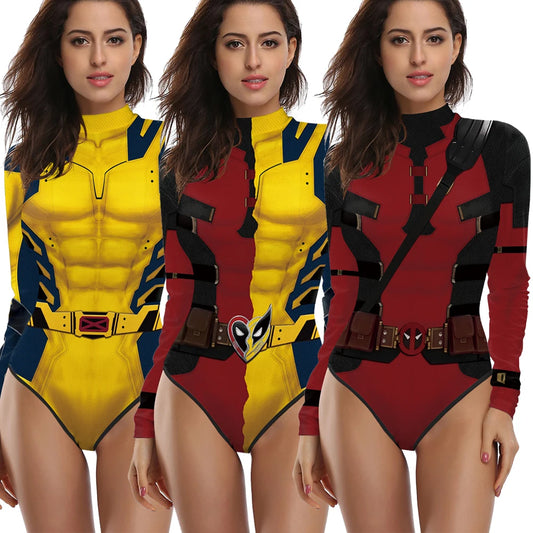 Halloween Wolverine Swimsuit Long Sleeved Deadpool Cosplay Costume Hero Performance Swimwear Swimming Pool Party Swimsuit - Dhavinci