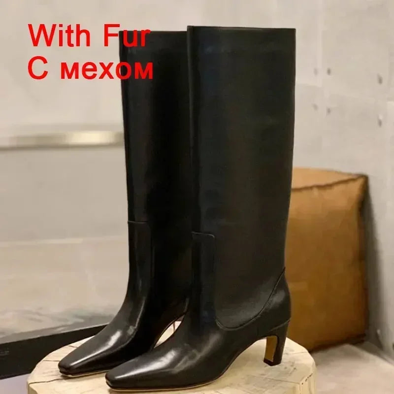 Women’s Knee Boots Real Leather Wide Calf Kitten Heel Fall Winter 2025 - Dhavinci