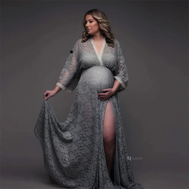 Lace Boho Maternity Photography Dresses Sexy V-neck Chiffon Pregnancy Baby Showers Dress Pregnant Women Photo Shooting Gowns - Dhavinci