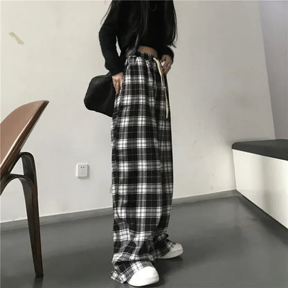 Trendy Black & White Plaid Women’s Pants | Summer Wide-Leg Trousers - Dhavinci