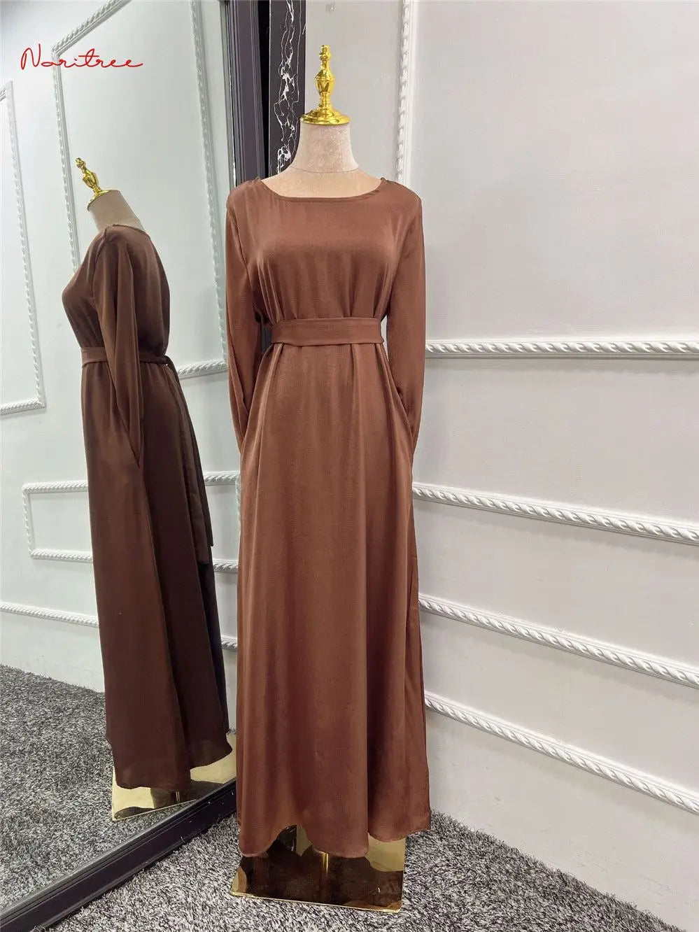 Fashion Satin Sliky Djellaba Muslim Dress Dubai Full Length Flare Sleeve Soft Shiny Abaya Dubai Turkey Muslim Islam Robe WY921 - Dhavinci