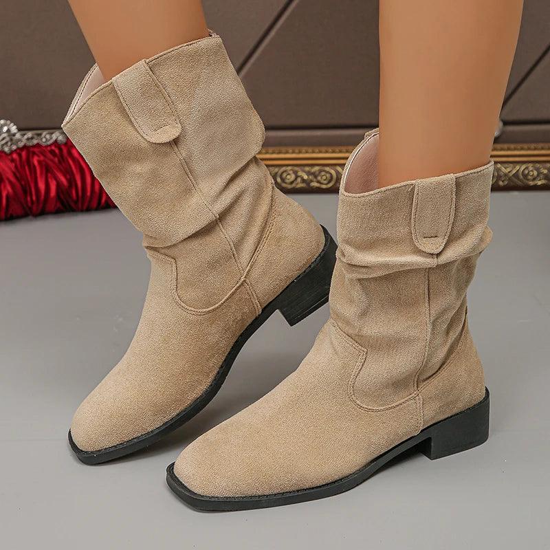 Vintage Pleated Cowboy Boots for Women | Pointed Toe Ankle Boots - Dhavinci