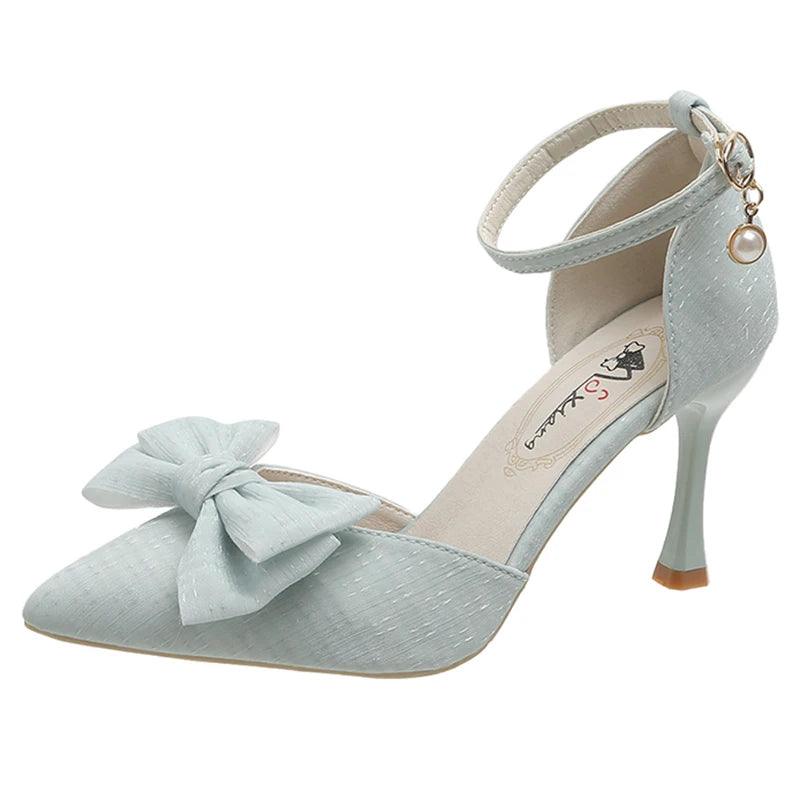 Fashion Bowknot Ankle Strap Pumps for Women - Silk Super High Heels - Dhavinci