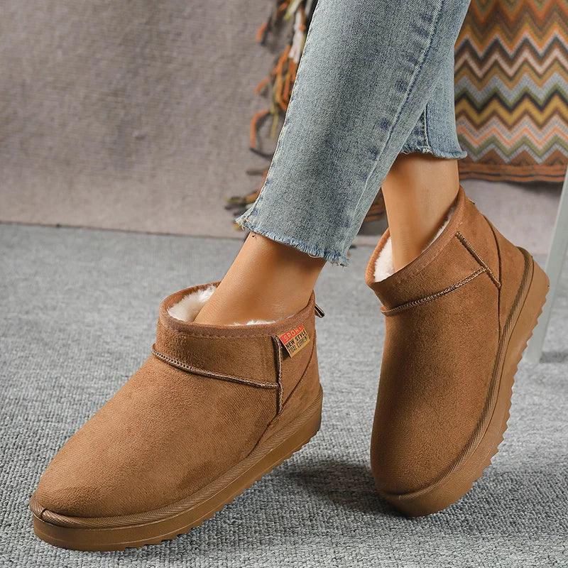 Faux Suede Chelsea Snow Boots for Women | Warm Winter Ankle Boots - Dhavinci