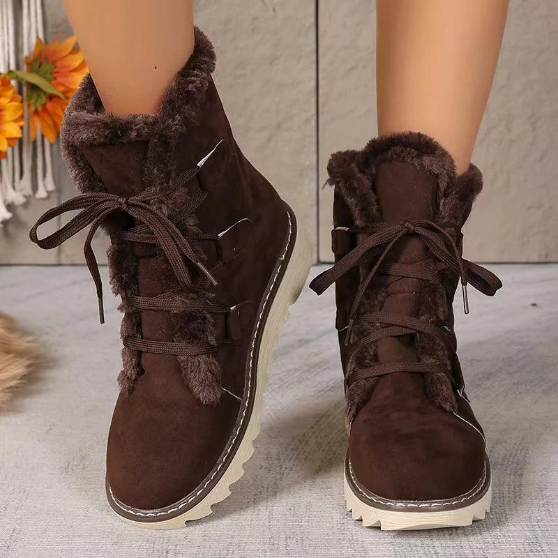 Lace-Up Plush Winter Ankle Boots for Women | Warm Snow Shoes &nbsp; - Dhavinci