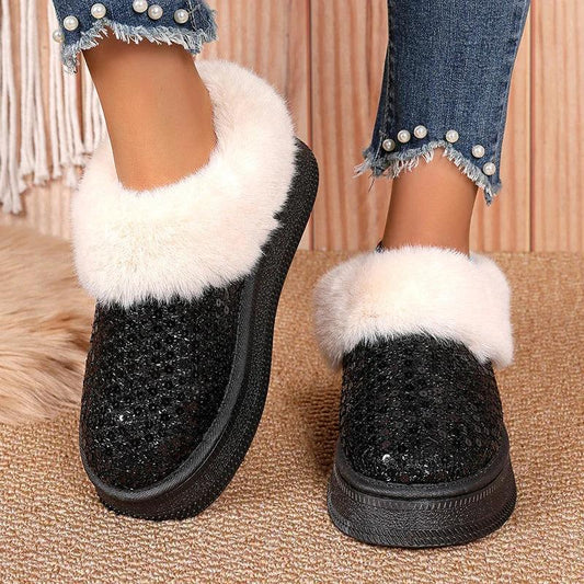 Faux Fur Bling Sequin Snow Boots for Women | Warm Plush Ankle Boots - Dhavinci