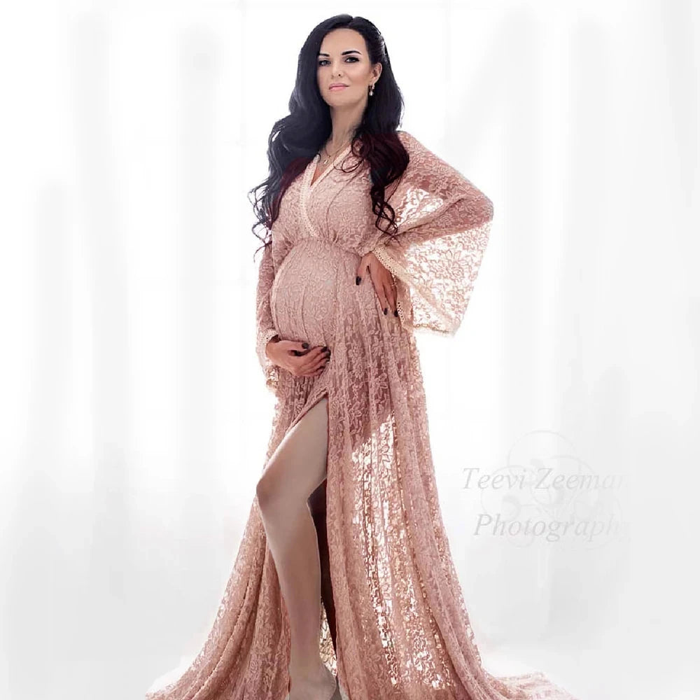 Lace Boho Maternity Photography Dresses Sexy V-neck Chiffon Pregnancy Baby Showers Dress Pregnant Women Photo Shooting Gowns - Dhavinci