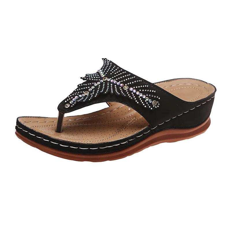 Thick Bottom Crystal Flip Flops for Women | Comfortable Beach Platform Slippers - Dhavinci