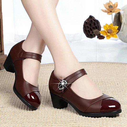 Crystal Button Mary Janes for Women | Comfort Soft Bottom Heels - Dhavinci