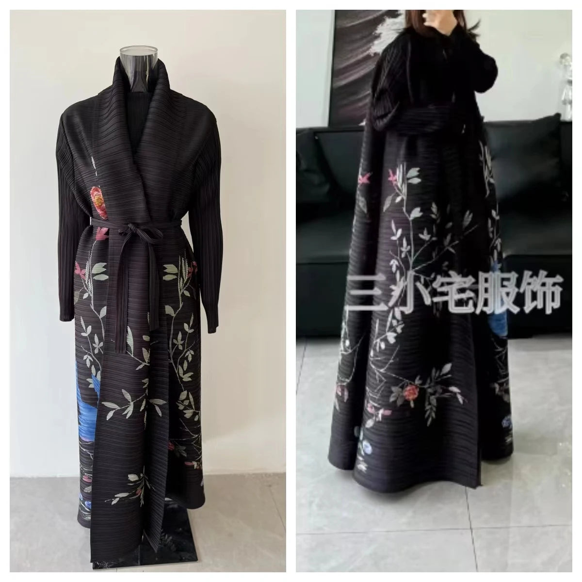 Pleats Pleated Abaya Long Printed Jacket Trench Windbreaker Evening Gown Gown 2024 Autumn New Loose Extended Coat Women Clothing - Dhavinci