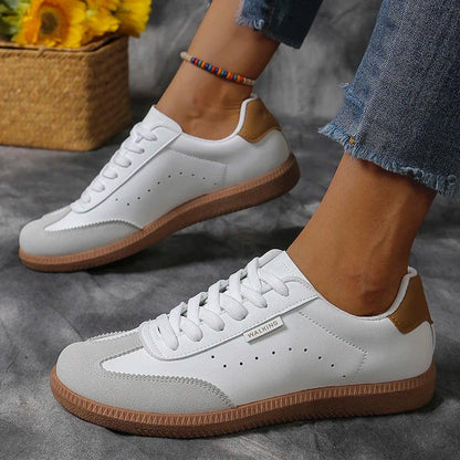 Fashion Patchwork Flat Sneakers for Women | Lace-Up PU Leather Shoes - Dhavinci