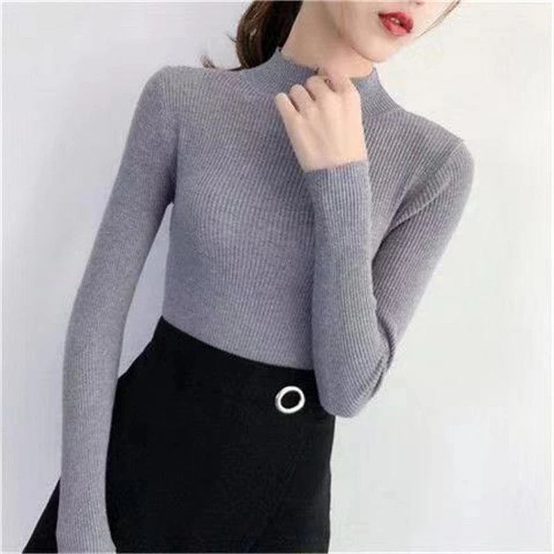 Autumn High Collar Skinny Sweater | Women’s Knit Pullover Tops - Dhavinci