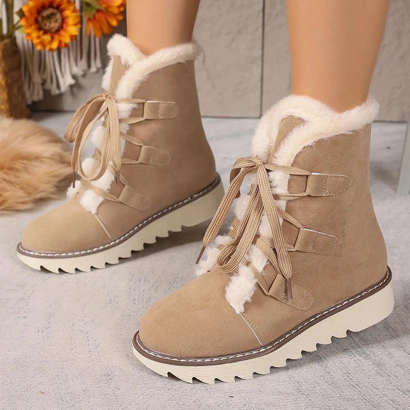 Lace-Up Plush Winter Ankle Boots for Women | Warm Snow Shoes &nbsp; - Dhavinci