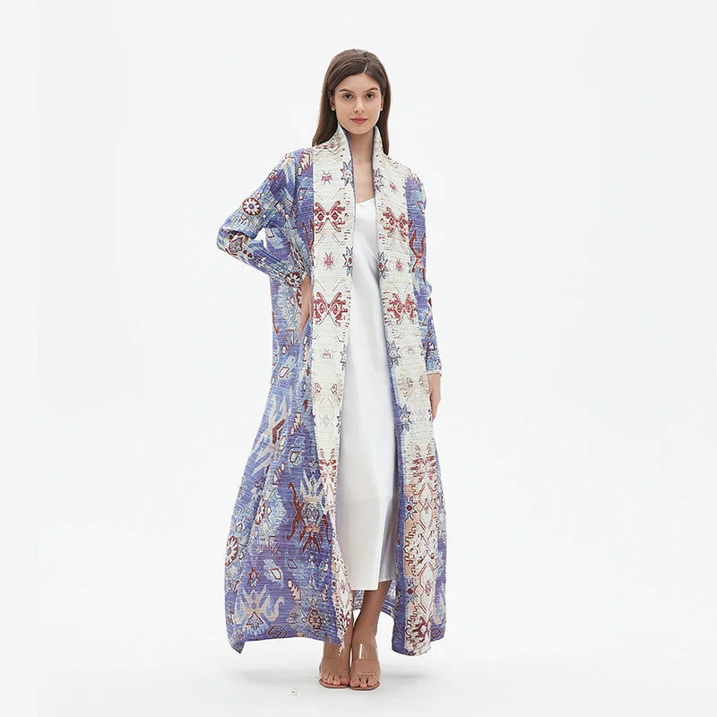 Pleats Pleated Abaya Long Printed Jacket Trench Windbreaker Evening Gown Gown 2024 Autumn New Loose Extended Coat Women Clothing - Dhavinci