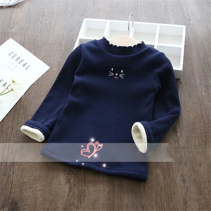 Fashion Girls Sweater 2024 | Cartoon Kids Winter Velvet Top - Dhavinci