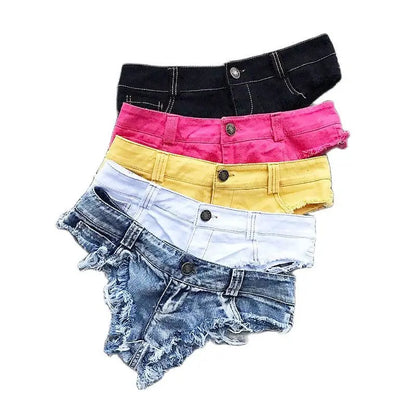 Qisin 2023 New Women Sexy Low Waist Hole Tassel Denim Shorts Jeans Thong Short Feminino - Dhavinci