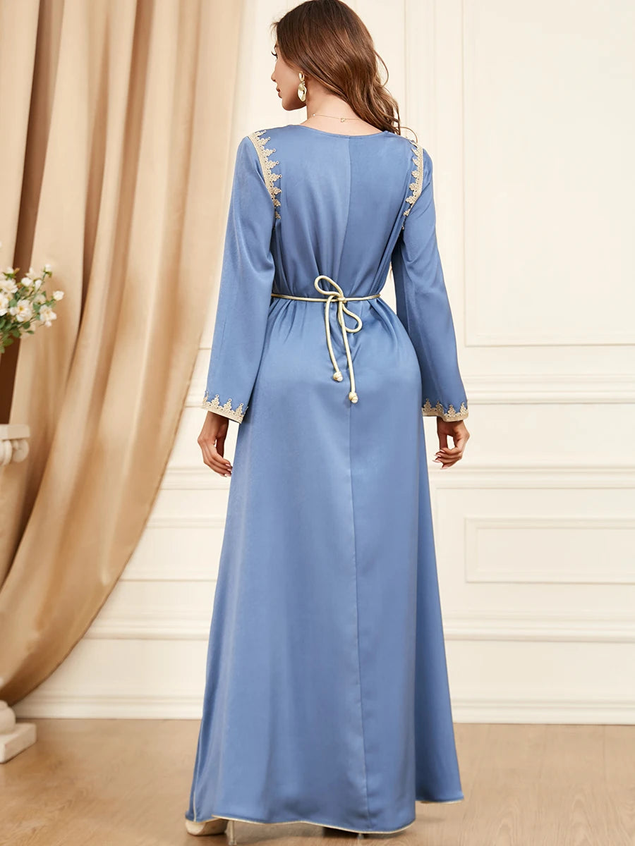 Autumn Muslim Jalabiya Dress | Lace-up Abaya for Ramadan 2025 - Dhavinci