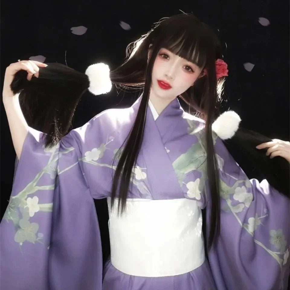 Japanese Kimono Traditional Japanese Kimono Purple Yukata New Clothes Obi Japanese Geisha Costume Cosplay Clothing Haori Kimonos - Dhavinci