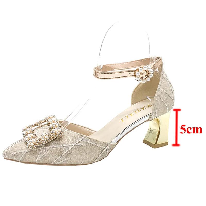 Bling Crystal Thin Heels Pumps for Women - Elegant Ankle Strap - Dhavinci