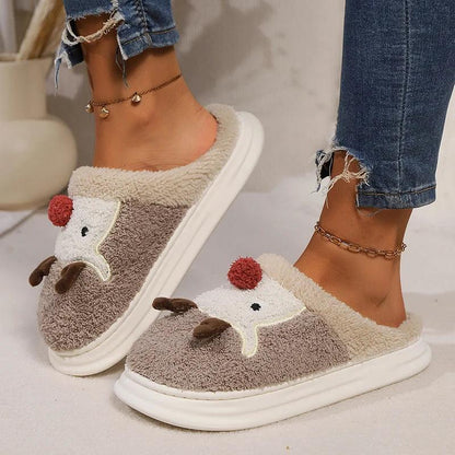 Cartoon Elk Plush Slippers for Women | Christmas Style Winter Shoes - Dhavinci