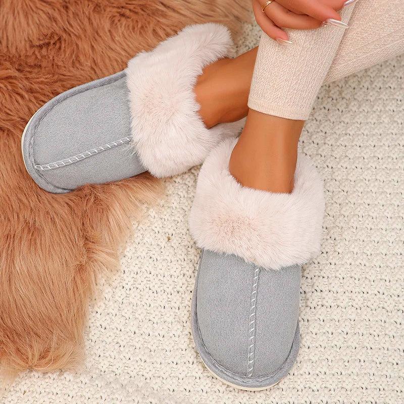 Winter Warm Plush Slippers for Women - Faux Fur Cotton Mules - Dhavinci