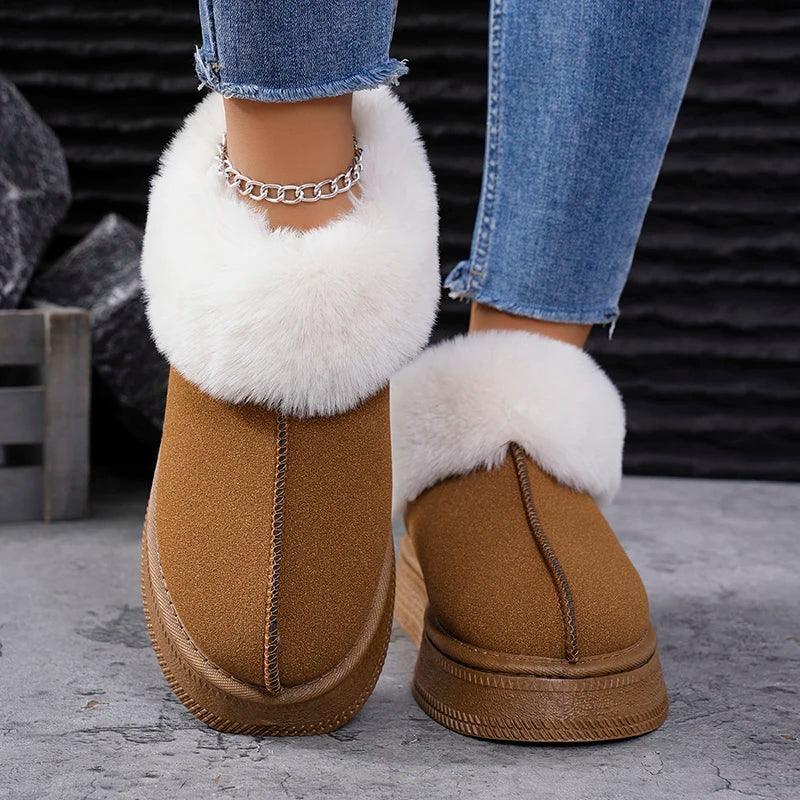 Faux Fur Winter Snow Boots for Women | Warm Suede Ankle Boots - Dhavinci